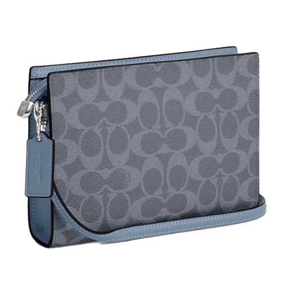 Coach Slim Crossbody Bag In Signature Canvas Silver Chambray # CBM46