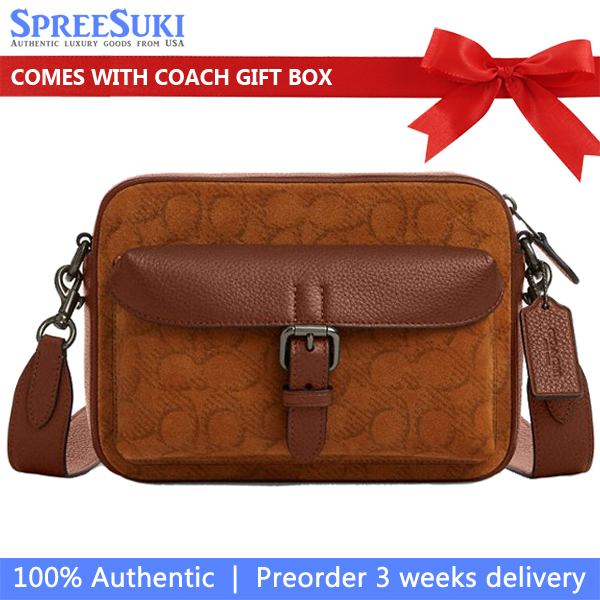 Coach Warner Crossbody Bag In Signature Suede Caramel Sable # CCG08