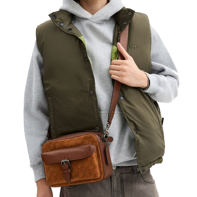 Coach Warner Crossbody Bag In Signature Suede Caramel Sable # CCG08