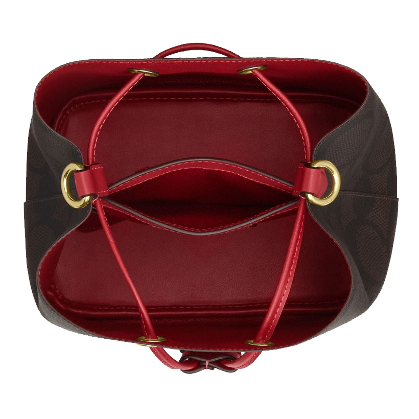 Coach Rowan Bucket Bag In Maxi Signature Canvas Walnut True Red # CCD77