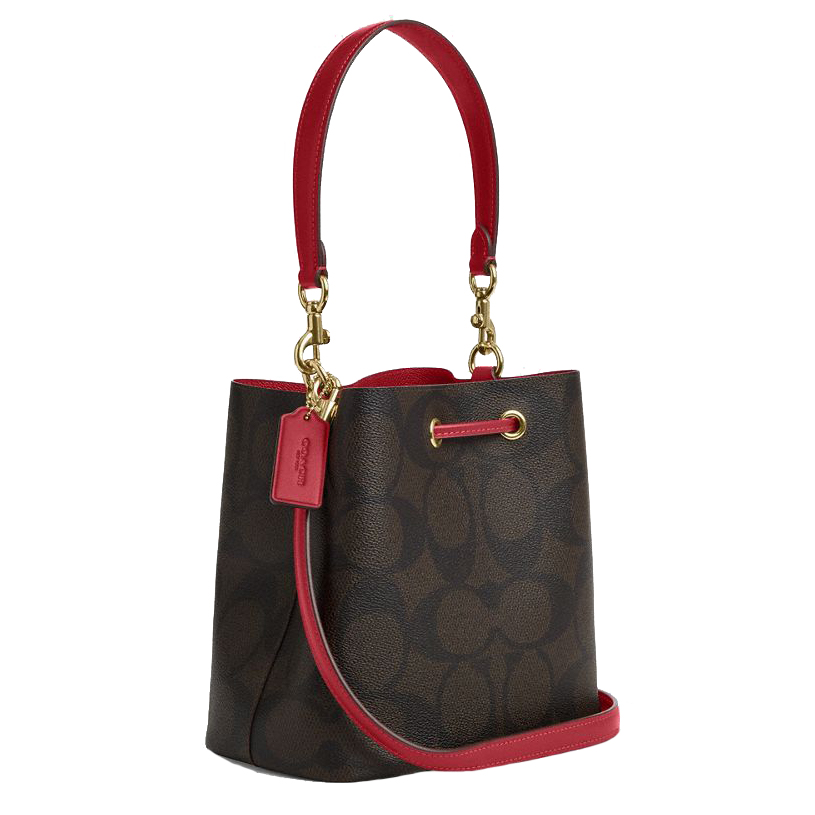 Coach Rowan Bucket Bag In Maxi Signature Canvas Walnut True Red # CCD77