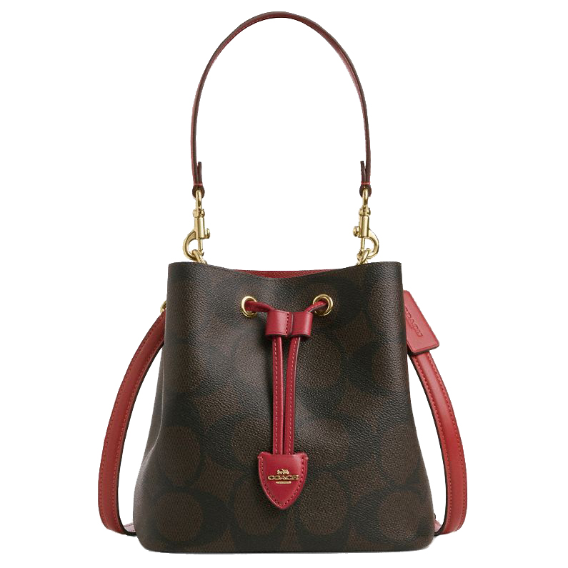 Coach Rowan Bucket Bag In Maxi Signature Canvas Walnut True Red # CCD77