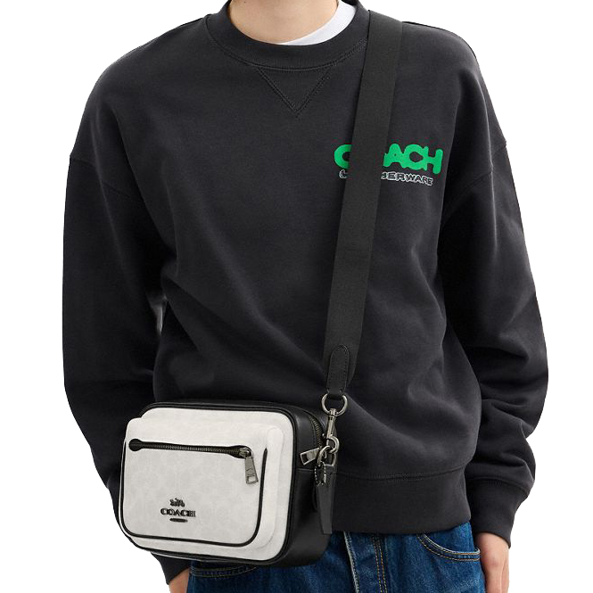 Coach Elias Crossbody In Signature Canvas Gunmetal Chalk Black # CZ401