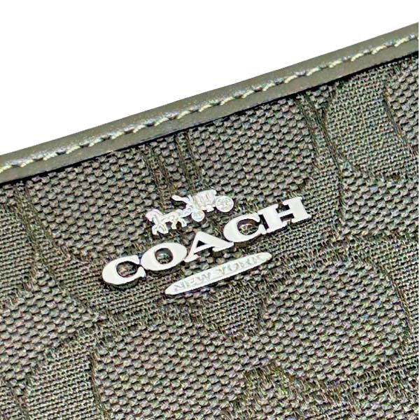 Coach Small Wristlet Corner Zip Signature Jacquard Wristlet Silver Olive Drab # CW862