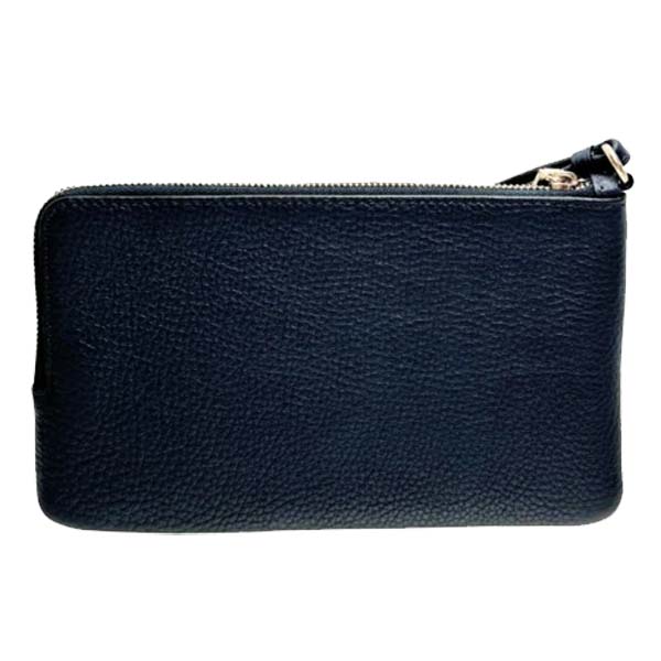 Coach Large Wristlet Pebbled Leather Double Zip Wallet Midnight # CU919
