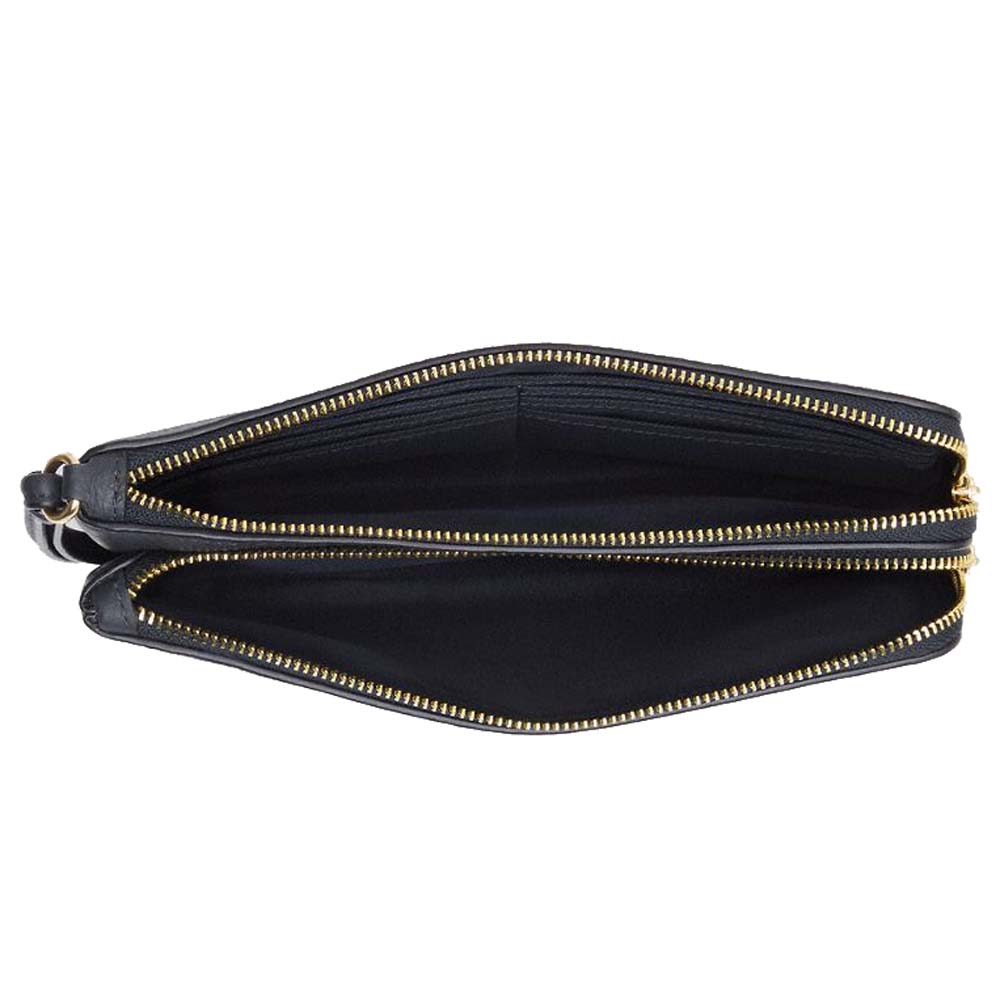 Coach Large Wristlet Pebbled Leather Double Zip Wallet Midnight # CU919