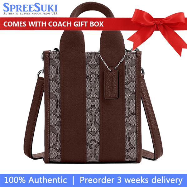 Coach Smith Mini Tote Bag In Signature Jacquard Silver Oak Maple # CCL75