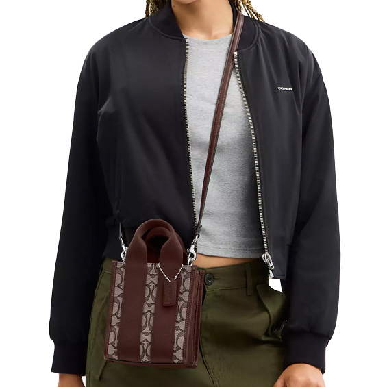 Coach Smith Mini Tote Bag In Signature Jacquard Silver Oak Maple # CCL75