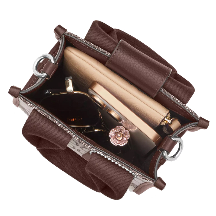 Coach Smith Mini Tote Bag In Signature Jacquard Silver Oak Maple # CCL75