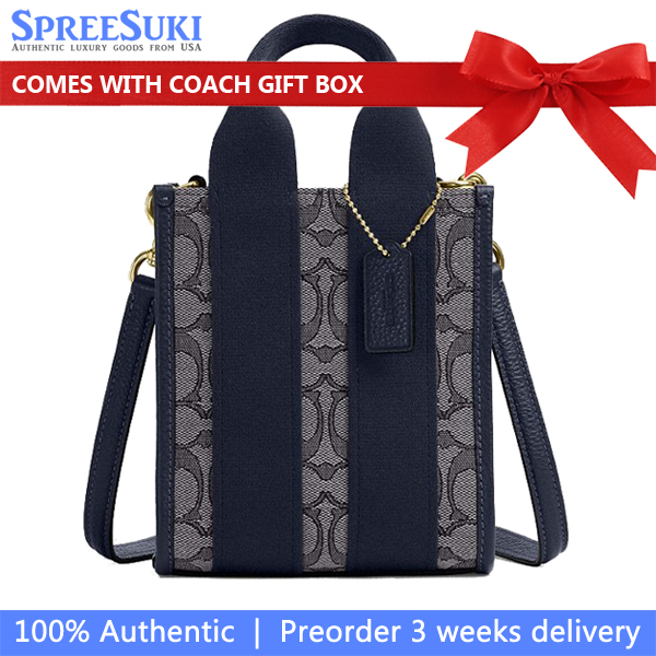 Coach Smith Mini Tote Bag In Signature Jacquard Navy Midnight Navy # CCL75