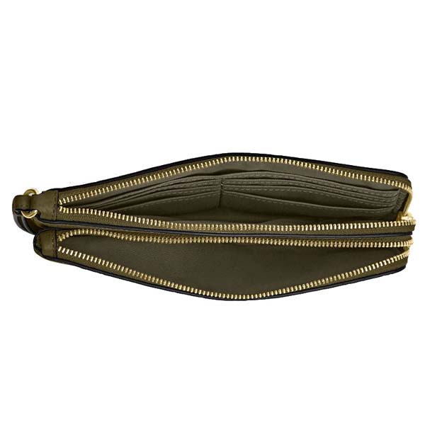 Coach Large Wristlet Double Zip Wallet Signature Canvas Olive # CX161