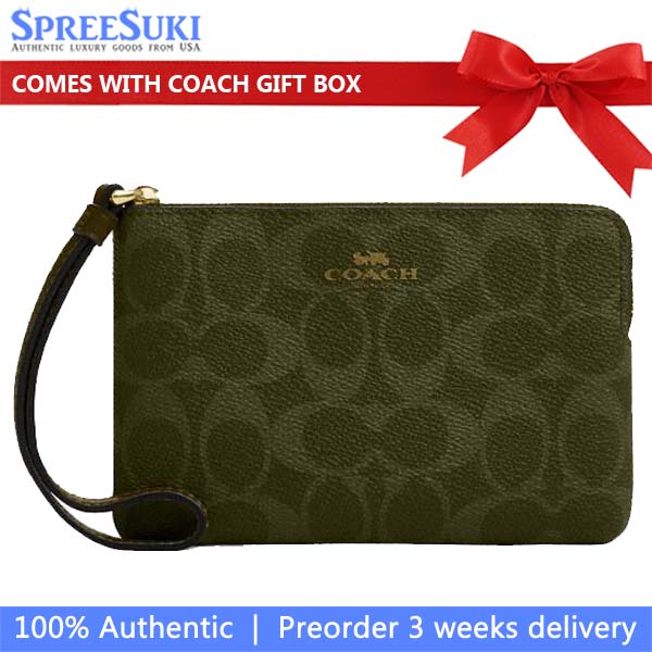 Coach Corner Zip Wristlet In Signature Canvas Olive # CAQ75