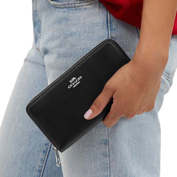 Coach Long Zip Around Wallet Silver Black # CR623