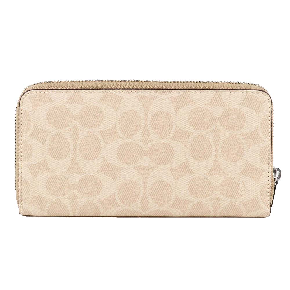 Coach Long Wallet Long Zip Around Wallet Signature Canvas Silver Sand Taupe # CW778