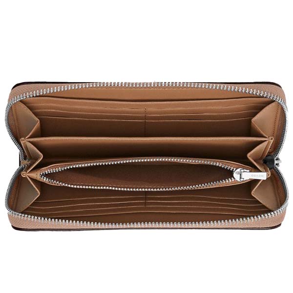 Coach Long Wallet Long Zip Around Wallet Signature Canvas Silver Sand Taupe # CW778