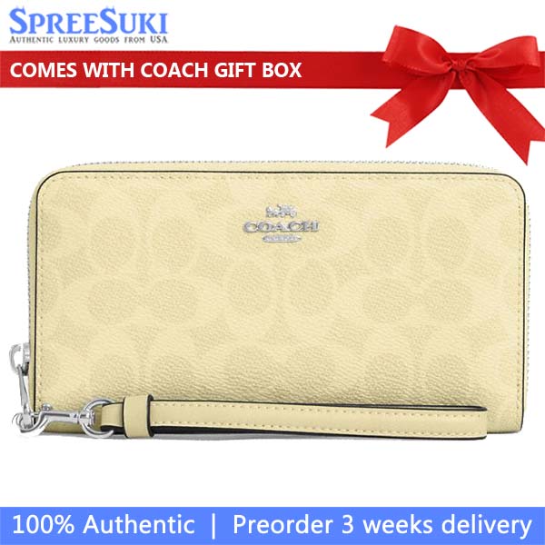Coach Long Wallet Long Zip Around Wallet Signature Canvas Silver Hay # CW778