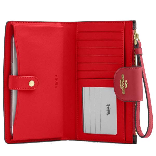 Coach Phone Wallet In Signature Canvas Walnut True Red # CW780
