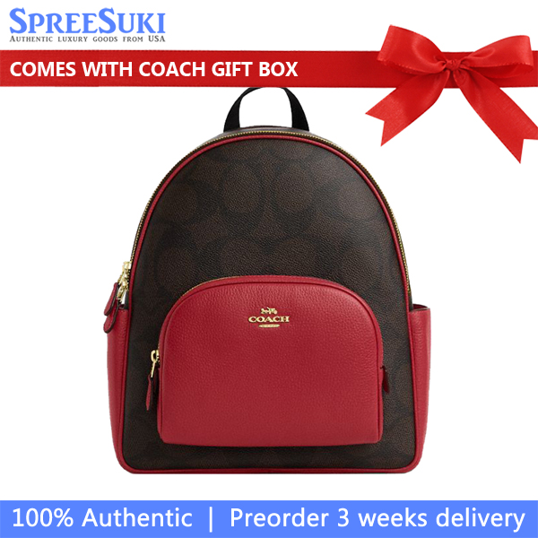 Coach Court Backpack In Maxi Signature Canvas Walnut True Red # CCK72