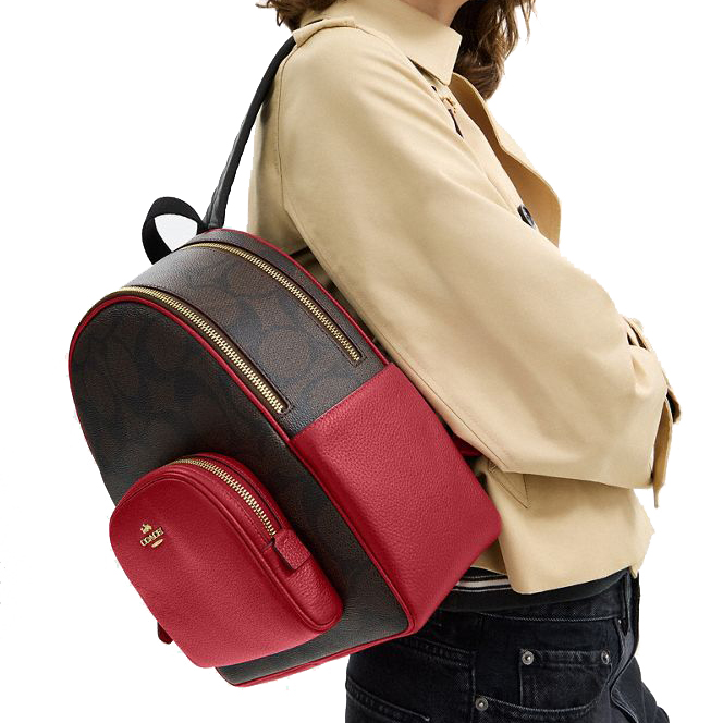 Coach Court Backpack In Maxi Signature Canvas Walnut True Red # CCK72