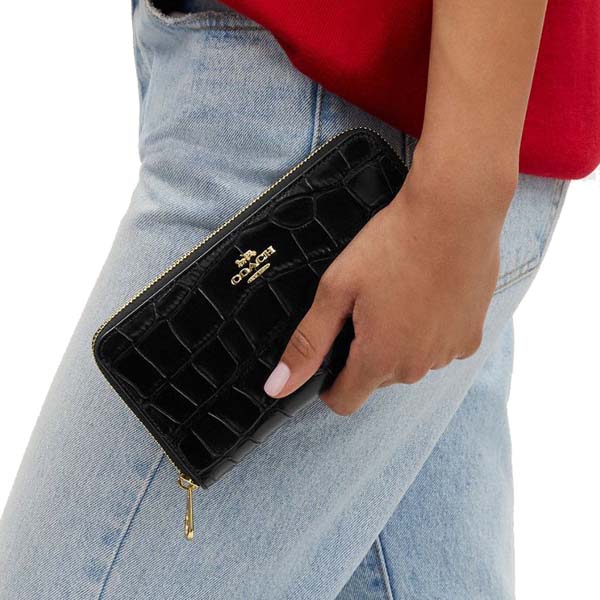 Coach Long Zip Around Wallet Black # CT083
