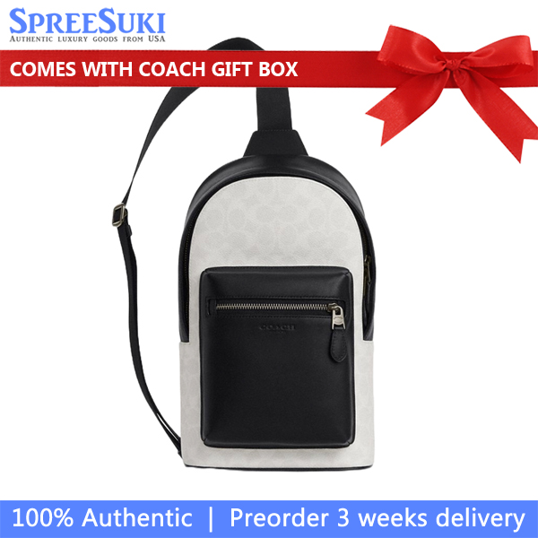 Coach West Pack In Signature Canvas Gunmetal Chalk Black # CV924