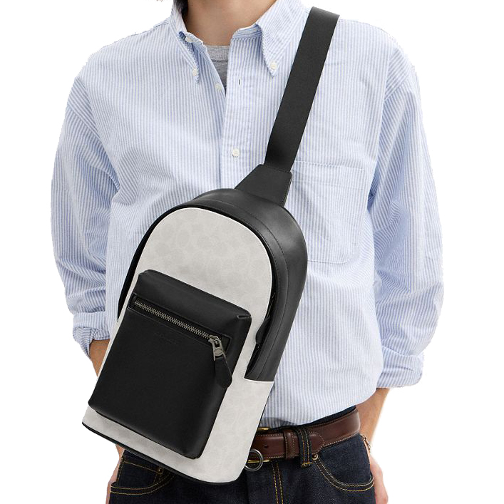 Coach West Pack In Signature Canvas Gunmetal Chalk Black # CV924