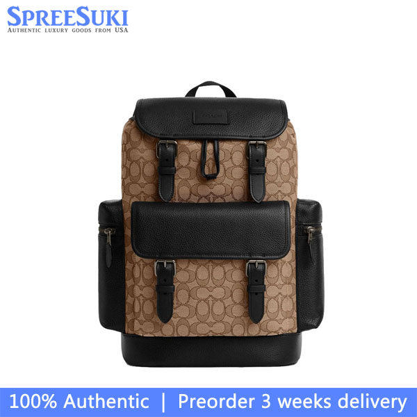 Coach Sprint Backpack In Signature Jacquard Tan Black # CBM50