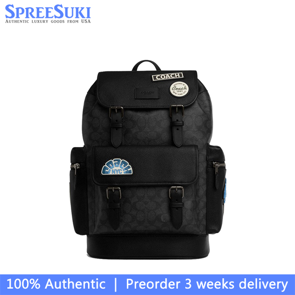 Coach Sprint Backpack In Signature Canvas With Patches Gunmetal Charcoal Multi # CBM49