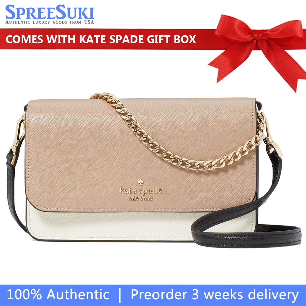 Kate Spade Crossbody Bag Sling Madison Small Flap Colorblock Toasted Hazelnut Beige Black # KC517