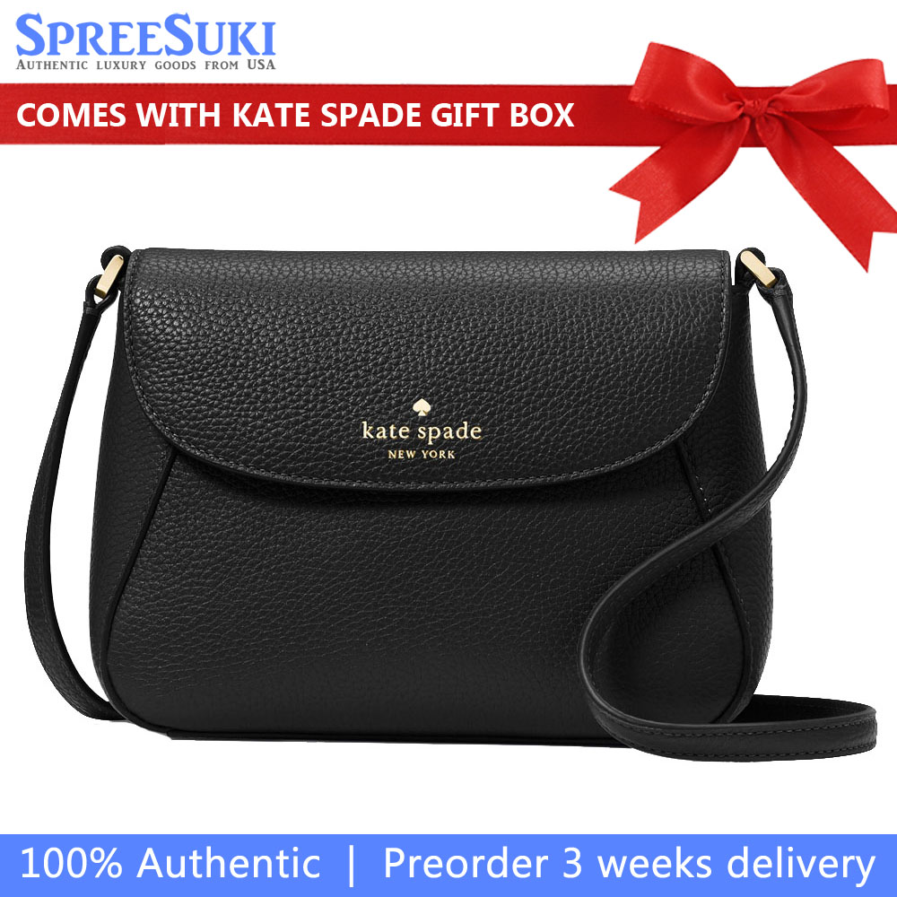 Kate Spade Crossbody Bag Sling Monica Pebbled Leather Mini Flap Crossbody Black # KF364