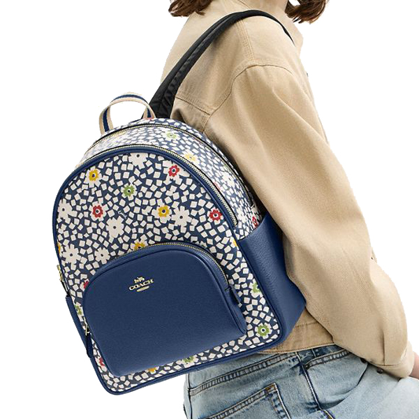 Coach Court Backpack With Floral Print Deep Blue Multi # CBM23