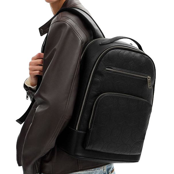Coach Ethan Backpack In Signature Leather Gunmetal Black # CCF69