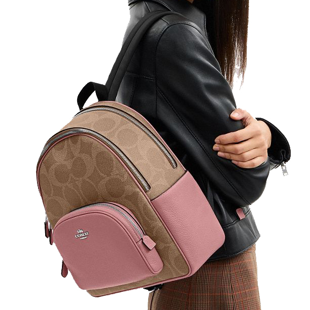 Coach Court Backpack In Maxi Signature Canvas Tan Dusty Pink # CCK72