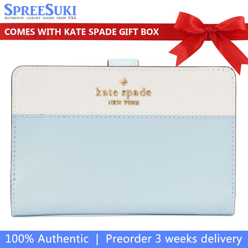 Kate Spade Medium Wallet Madison Medium Compact Bifold Wallet Crisp Sky Multi Blue # KC511