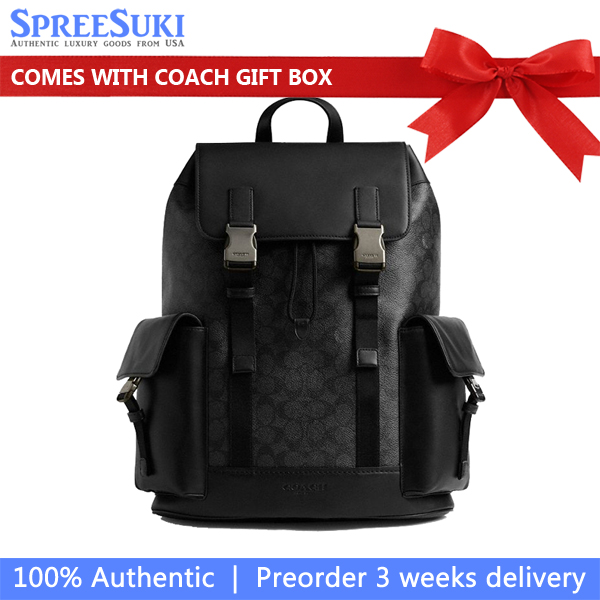 Coach Clark Backpack In Signature Canvas Gunmetal Charcoal Black # CCF90