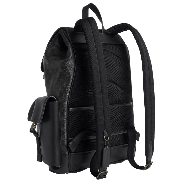 Coach Clark Backpack In Signature Canvas Gunmetal Charcoal Black # CCF90
