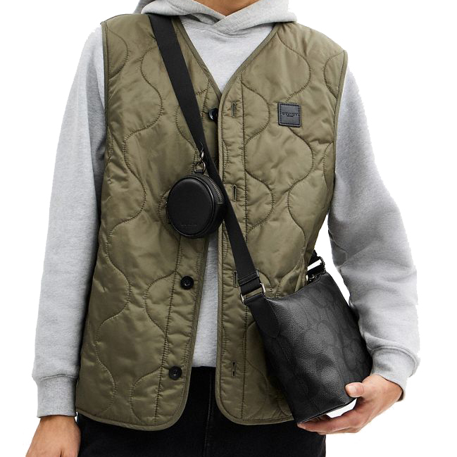 Coach Small Finn Crossbody Bag With Pouch In Maxi Signature Canvas Charcoal Black # CCG19