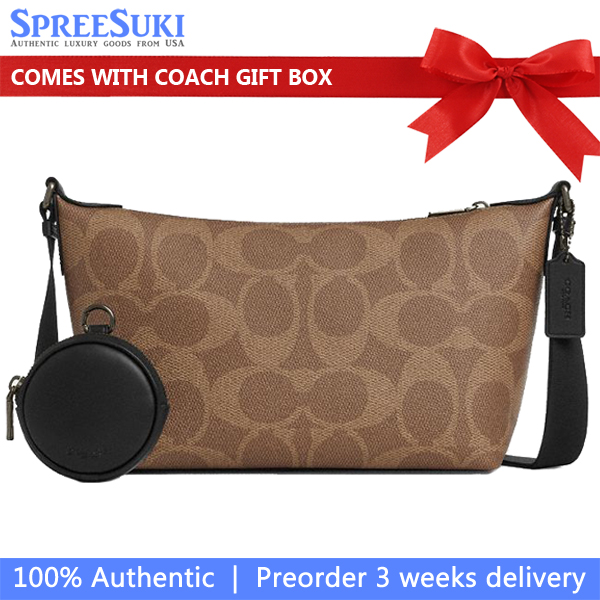 Coach Small Finn Crossbody Bag With Pouch In Maxi Signature Canvas Tan Black # CCG19