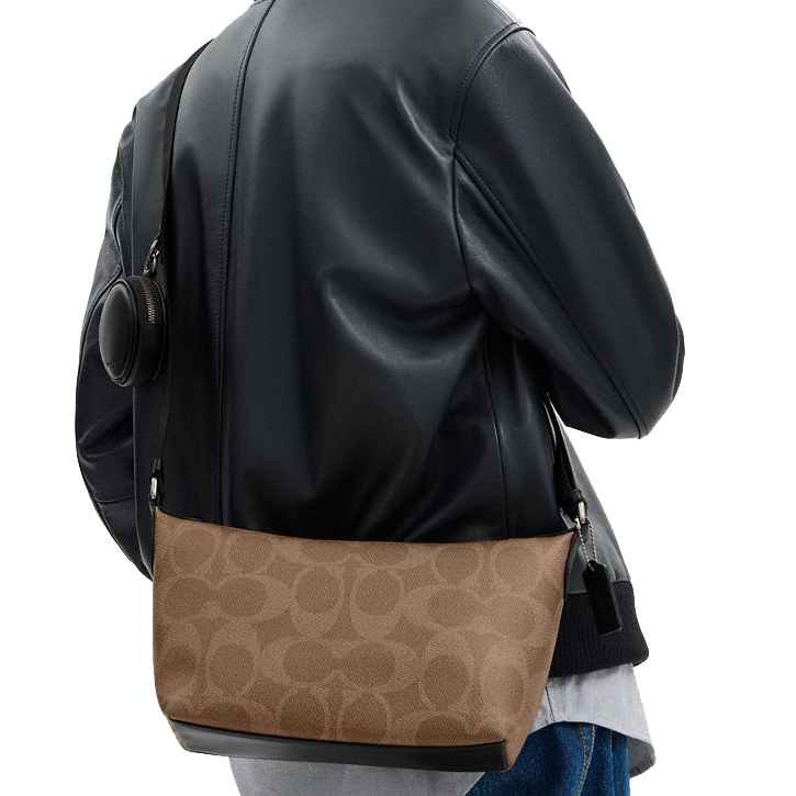 Coach Small Finn Crossbody Bag With Pouch In Maxi Signature Canvas Tan Black # CCG19