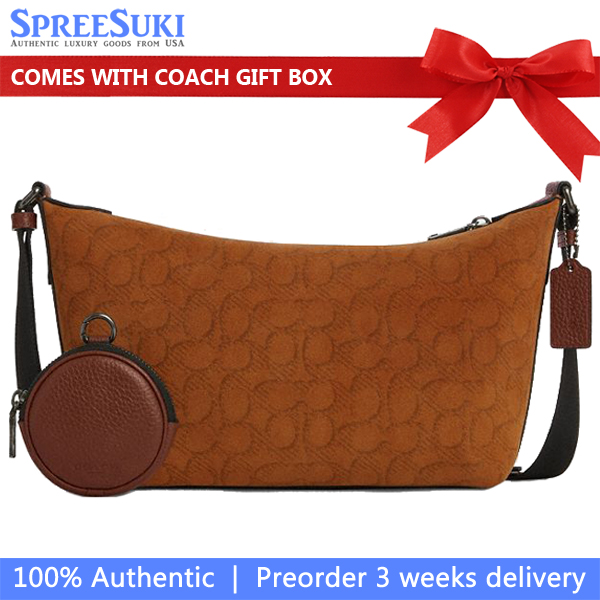 Coach Small Finn Crossbody Bag With Pouch In Signature Suede Caramel Sable # CCG16