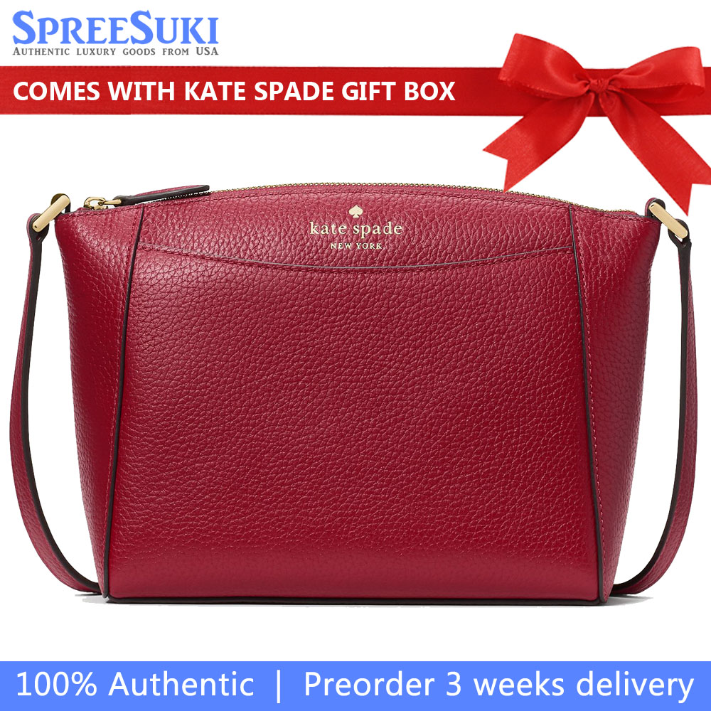 Kate Spade Crossbody Bag Monica Leather Crossbody Red Jam # WKR00258