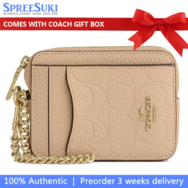 Coach Zip Card Case In Signature Leather Oat # CCS83