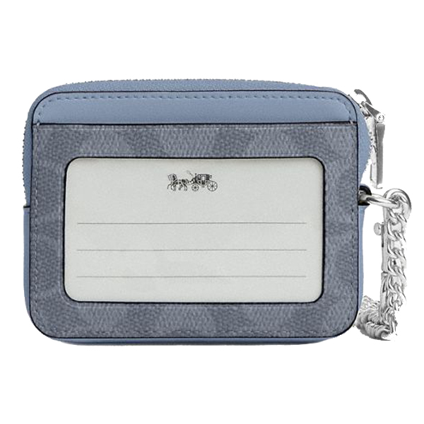 Coach Zip Card Case Signature Card Holder Silver Chambray # CW883