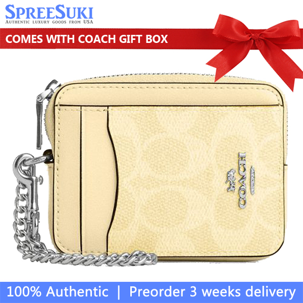 Coach Zip Card Case Signature Card Holder Silver Hay # CW883