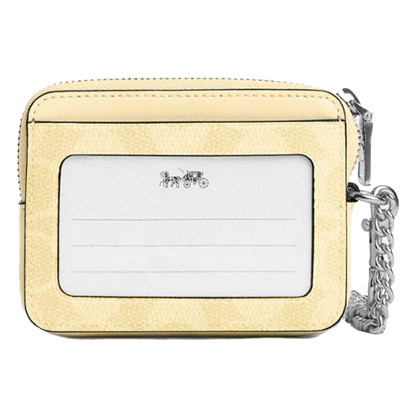 Coach Zip Card Case Signature Card Holder Silver Hay # CW883