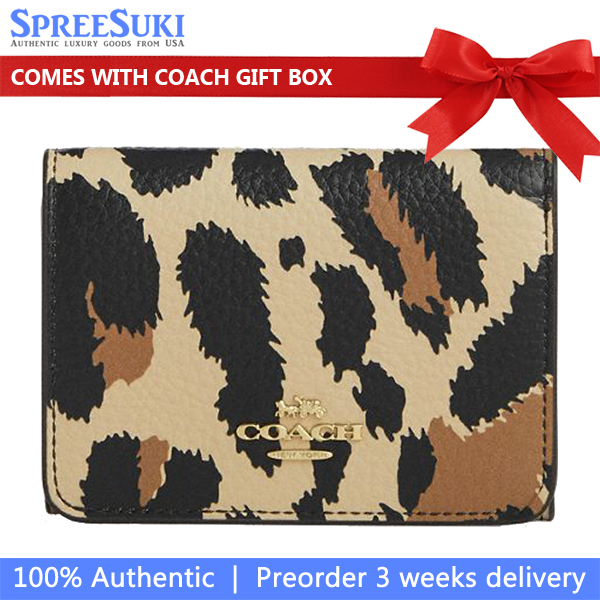 Coach Card Holder Wallet With Leopard Print And Signature Canvas Walnut Leopard Multi # CCL99