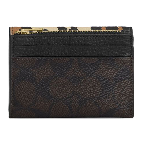 Coach Card Holder Wallet With Leopard Print And Signature Canvas Walnut Leopard Multi # CCL99