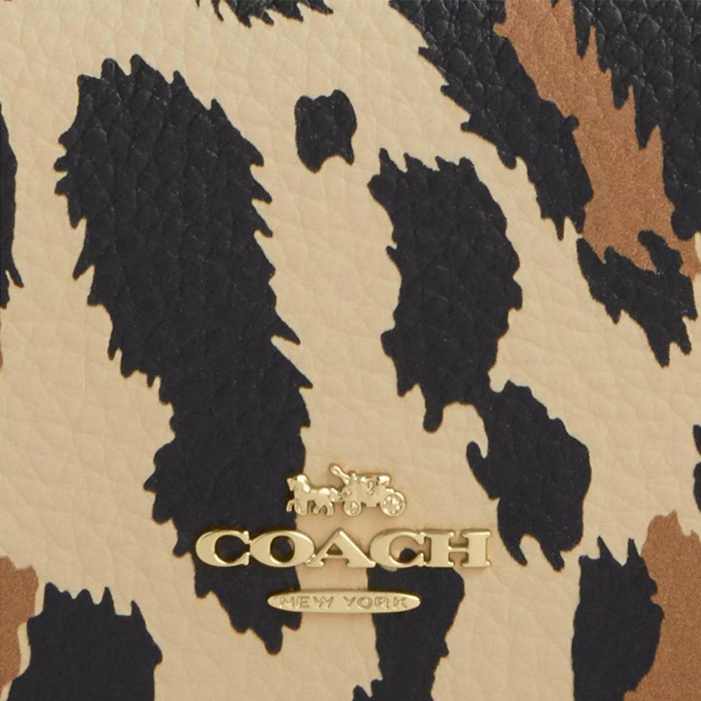 Coach Card Holder Wallet With Leopard Print And Signature Canvas Walnut Leopard Multi # CCL99