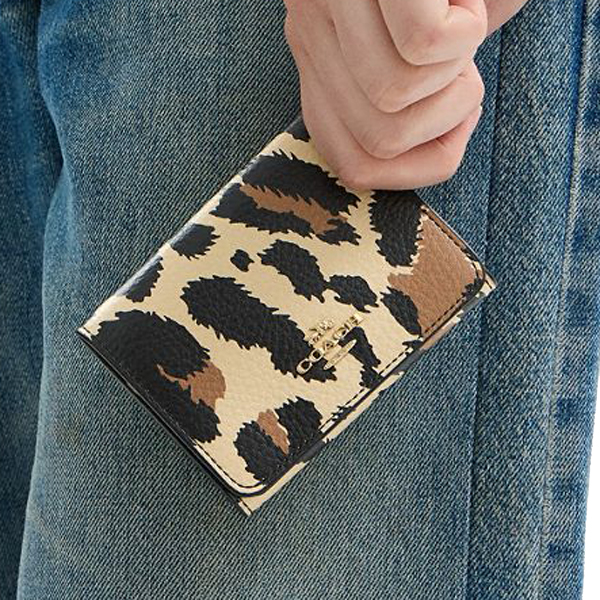 Coach Card Holder Wallet With Leopard Print And Signature Canvas Walnut Leopard Multi # CCL99