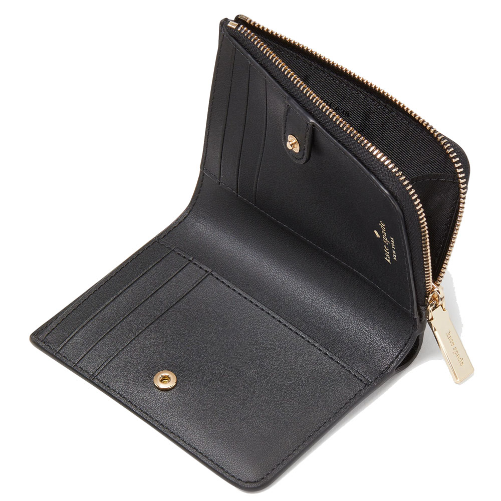 Kate Spade Small Wallet Madison Saffiano Leather Small Lzip Wallet Black # KH615D3
